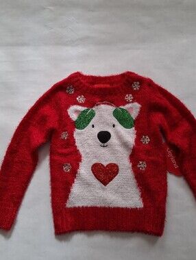 Girls' Red Polar Bear Heart Sweater SZ 5